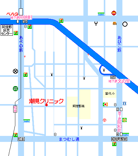 阿倍野区 内科・消化器科・小児科 潮見クリニックの地図